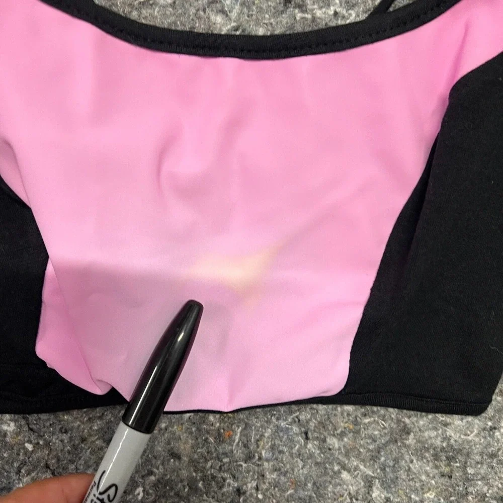 Fashion Nova Mercury Colorblock Crop Top Black Pink XS Double Strap Criss Cross